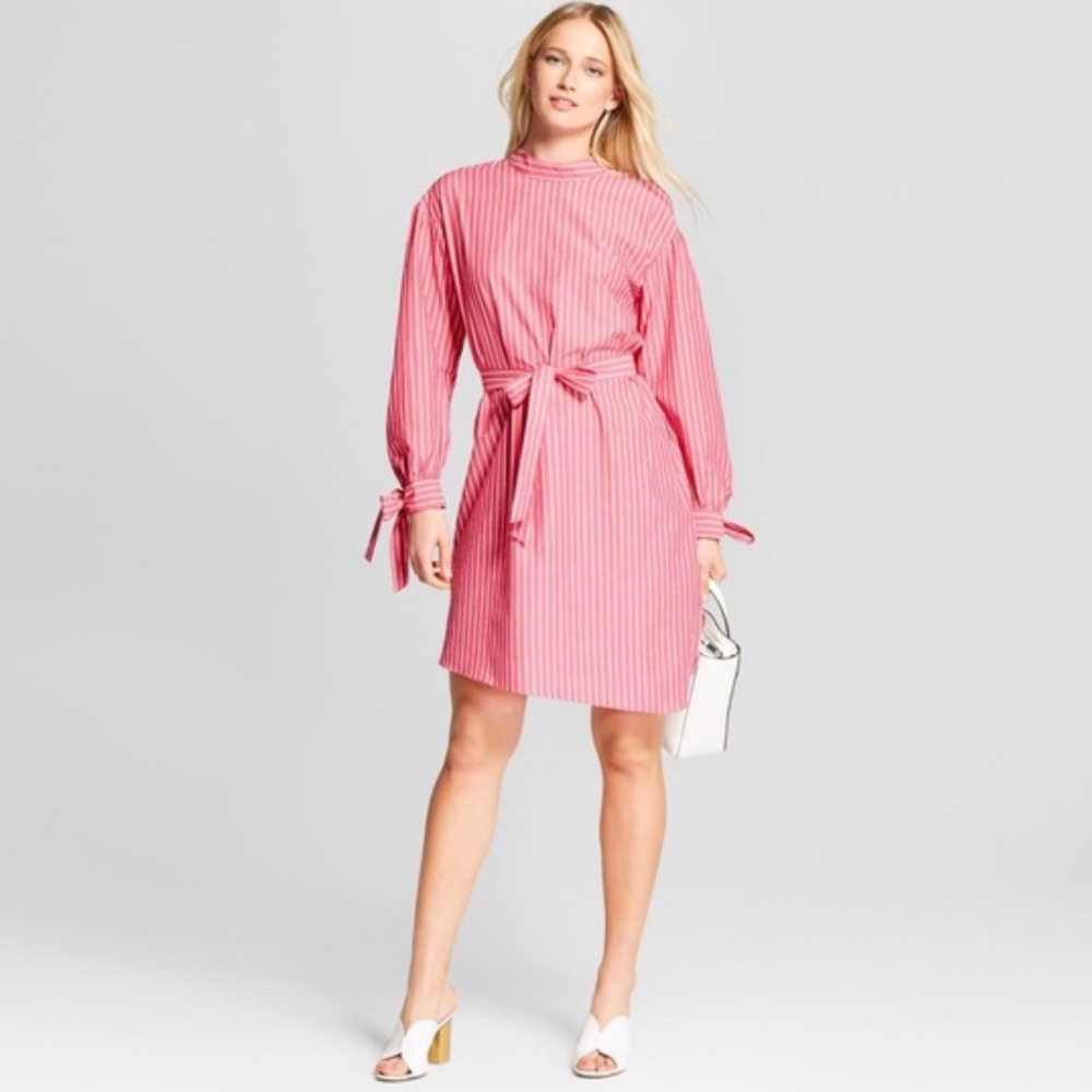 Who What Wear Striped Tie Waist Dress